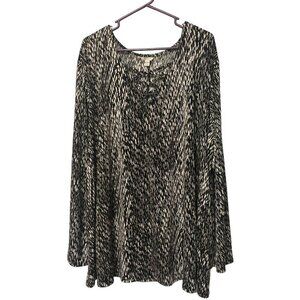 Cato Slinky Black and White Top Criss Cross Detail Long Sleeve Blouse Size 26/28